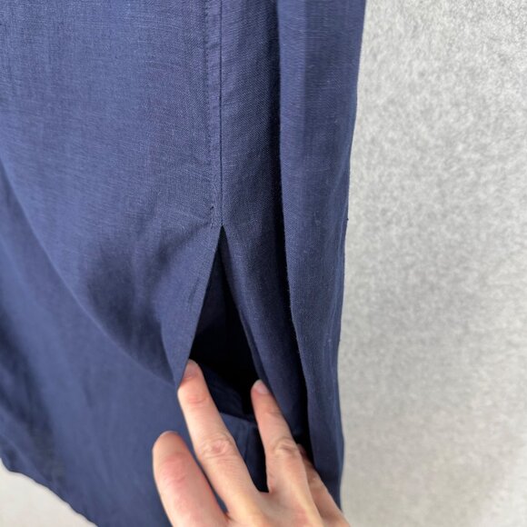 Eileen Fisher Organic Linen Shift Dress Size M Navy Blue Pockets Classic SS EUC - Picture 4 of 12